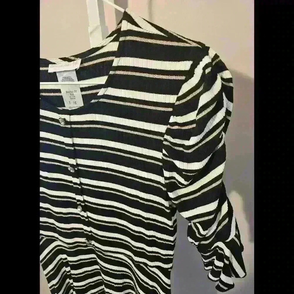 Bonnie Jean Black and White Striped Dress with Puff Sleeves - Picture 5 of 5